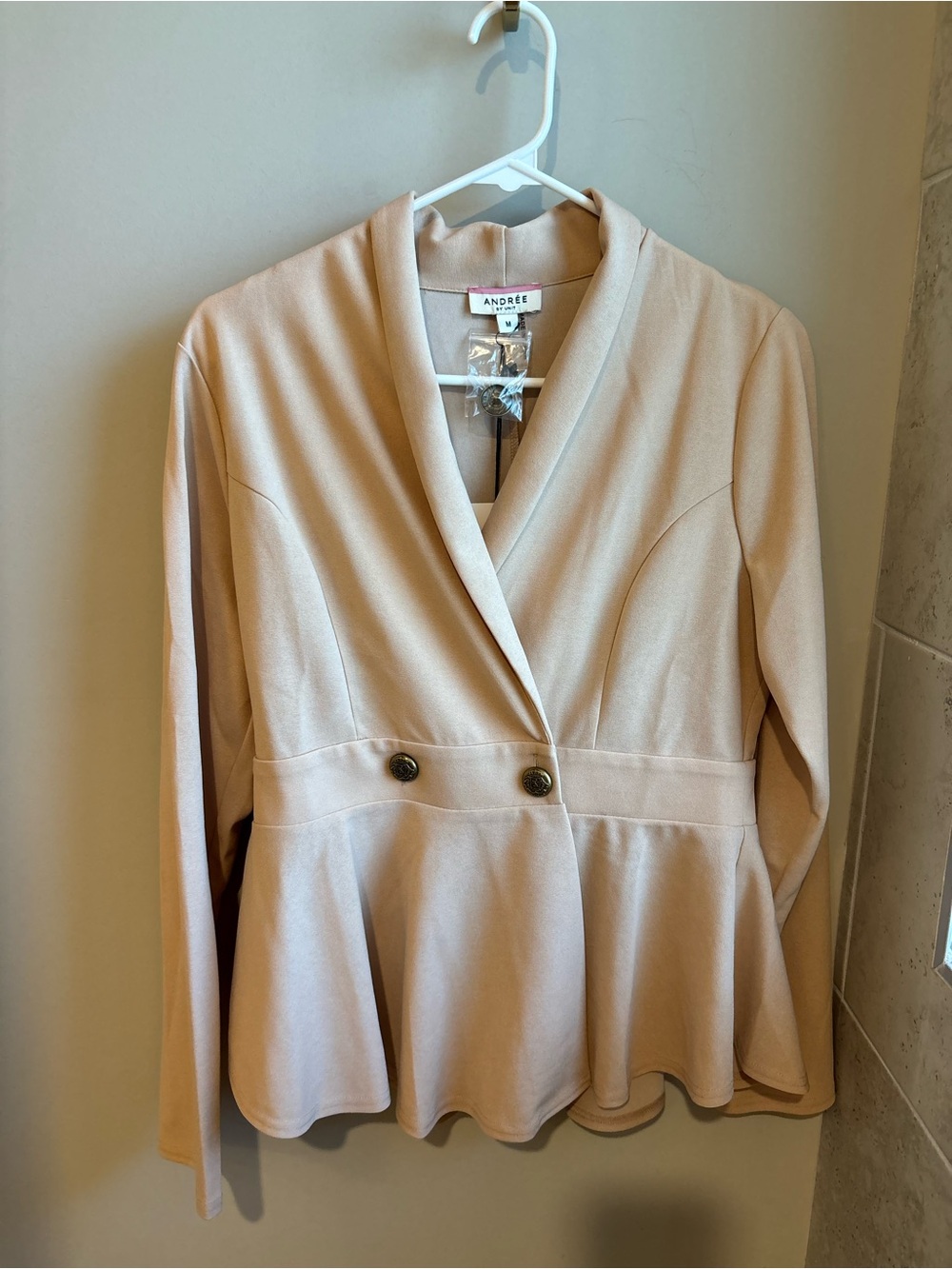 ANDREE BY UNIT Neutral Peplum Blazer with Double Button
